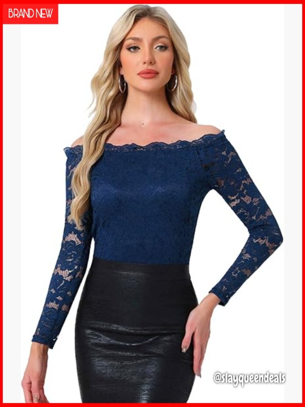 Off Shoulder Lace Top Sheer Long Sleeves Slim Fit Blouse